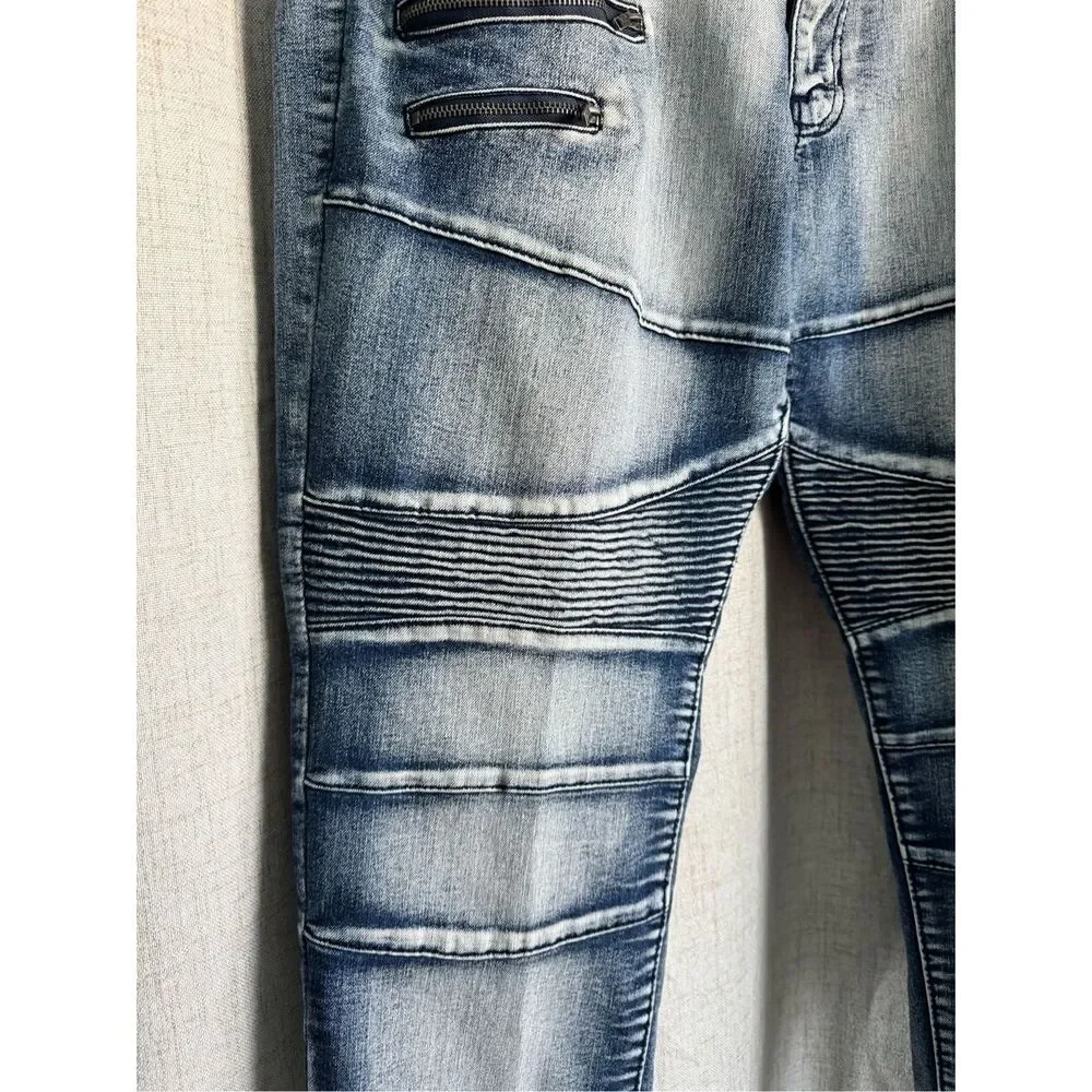 Rocawear Biker Jeans Mens 38 Blue Denim Streetwear Slim Fit Faded Skinny Leg y2k